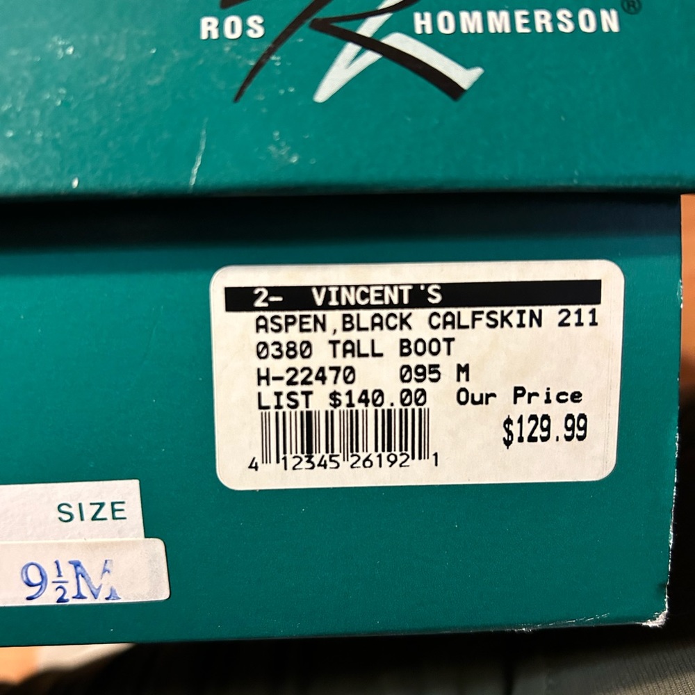 Ros Hommerson “Vincent” Black calfskin leather boots with low heel.